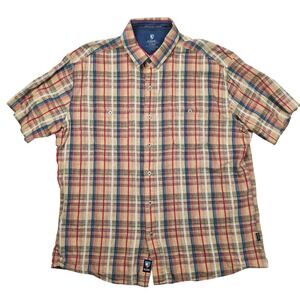 KUHL Plaid Short Sleeve Button Up Shirt Men's XXL Linen Cotton Blend Gorpcore